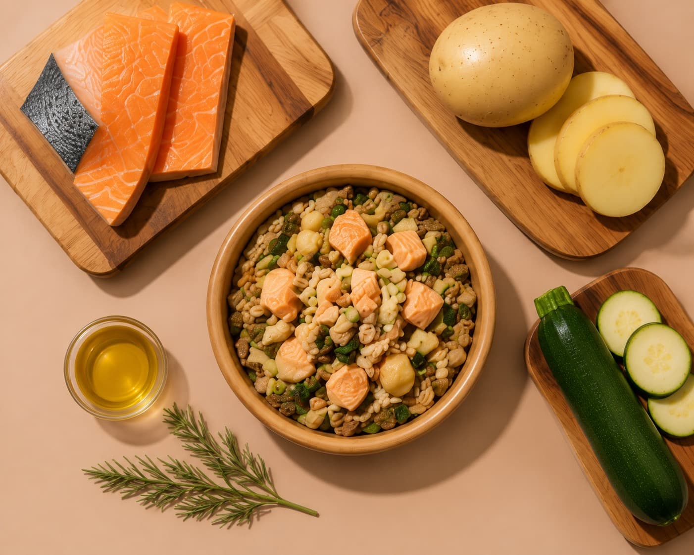 Frisch zubereitete Lachsmahlzeit mit Zucchini und Kartoffel